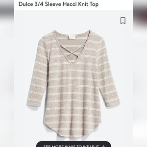 Emory Park Beige Striped V-Neck Long Sleeve Top